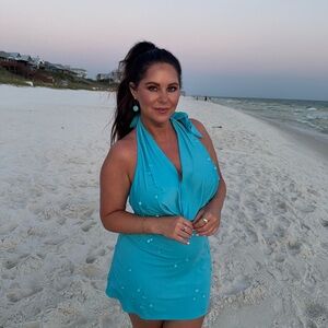 Elegant Blue Halter Swim Dress